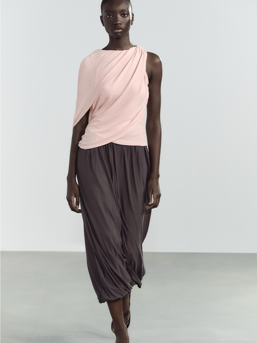 Zara Soft Pink Draped One-Shoulder Top